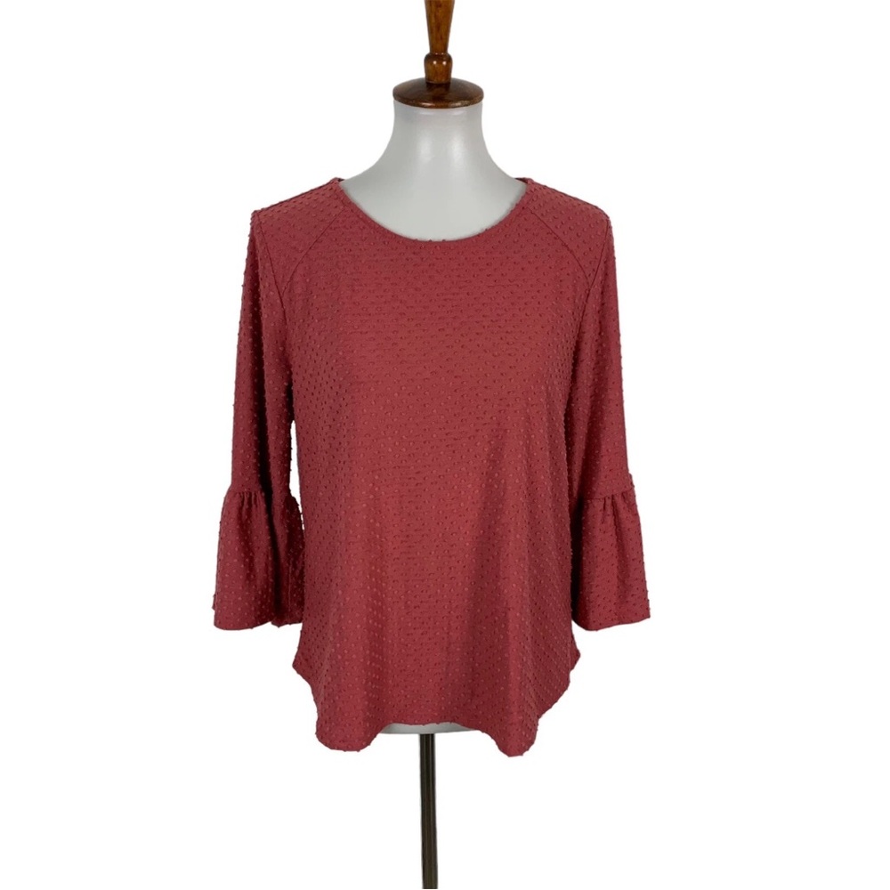 W5‎ Top Women size medium Textured Blouse with Flared Sleeves back zipper casual